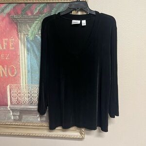 Chico's Travelers Black V-Neck Bracelet Sleeve Women's Top